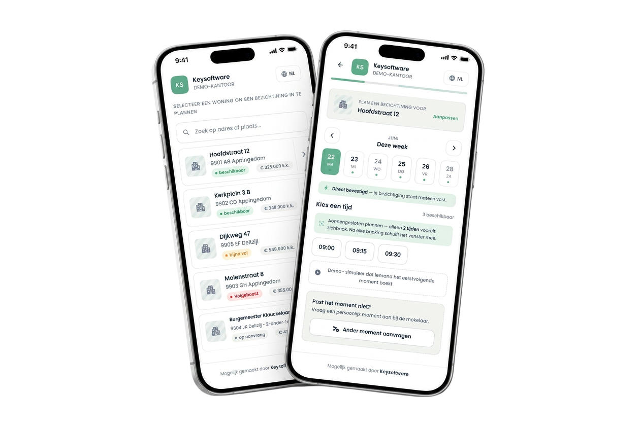 KeySoftware app: woning kiezen en tijdslot plannen
